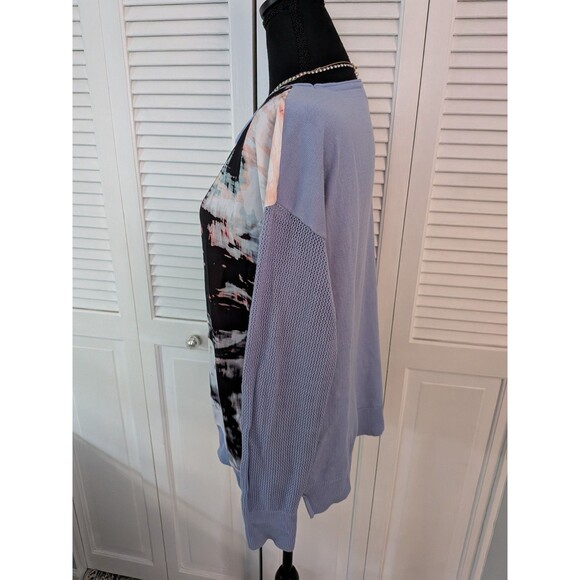 Calvin Klein Sweater Womens M Abstract Art To Wear Blue Multi Mixed Media Top - Picture 8 of 13